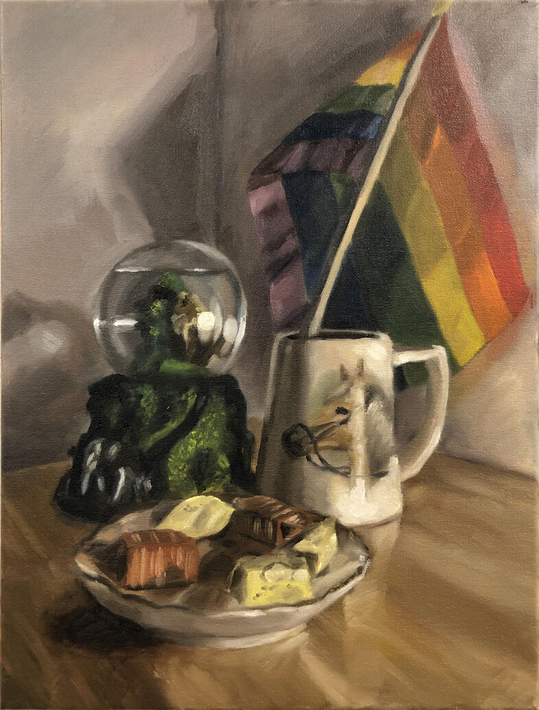 Still life of a few horse-themed objects in my apartment. Oil on canvas